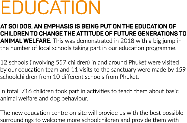 EDUCATION At Soi Dog, an emphasis is being put on the education of children to change the attitude of future generati   