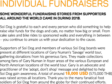Individual fundraisers Some wonderful fundraising stories from supporters all around the world came in during 2018      