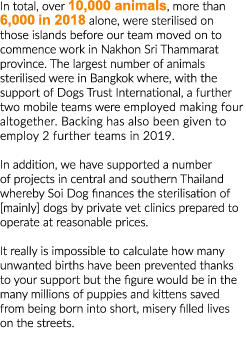 In total, over 10,000 animals, more than 6,000 in 2018 alone, were sterilised on those islands before our team moved    