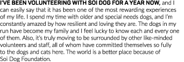 I ve been volunteering with Soi Dog for a year now, and I can easily say that it has been one of the most rewarding e   