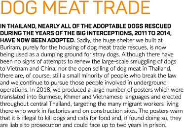DOG MEAT TRADE In Thailand, nearly all of the adoptable dogs rescued during the years of the big interceptions, 2011    