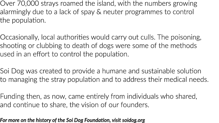 Over 70,000 strays roamed the island, with the numbers growing alarmingly due to a lack of spay & neuter programmes t   